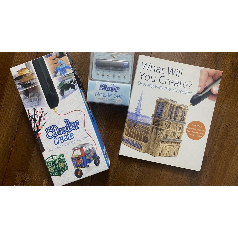 3D Kit - 3Doodler Create Pen w/50 Plastic Refills, Nozzle Set, Create Book - NEW
